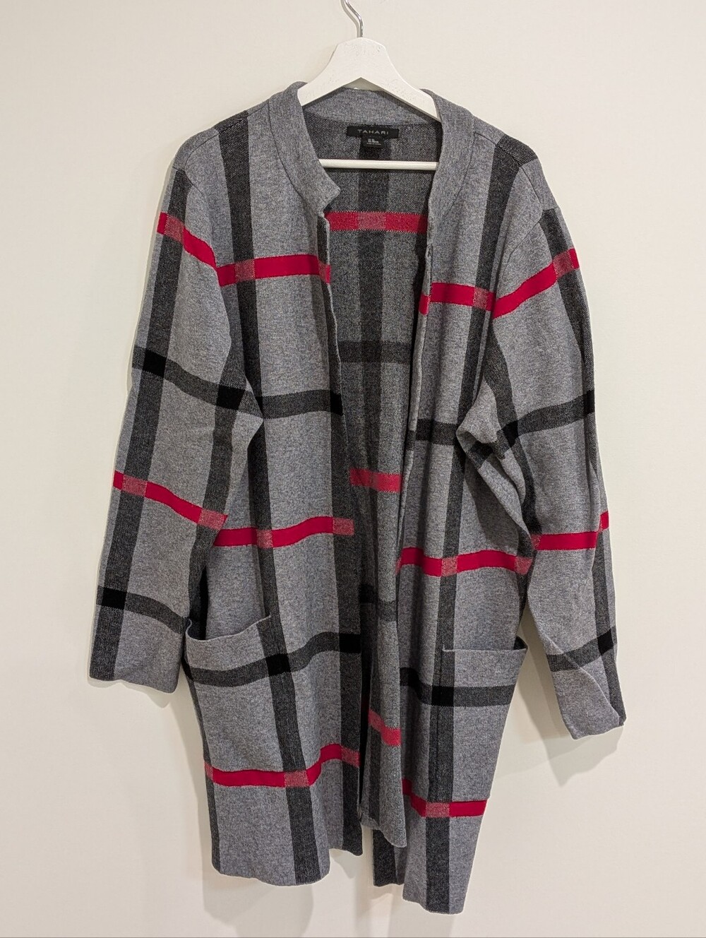 Tahari Women's Long Plaid Heavy Cardigan (3X) Cozy Chic Classic Fall Cabin